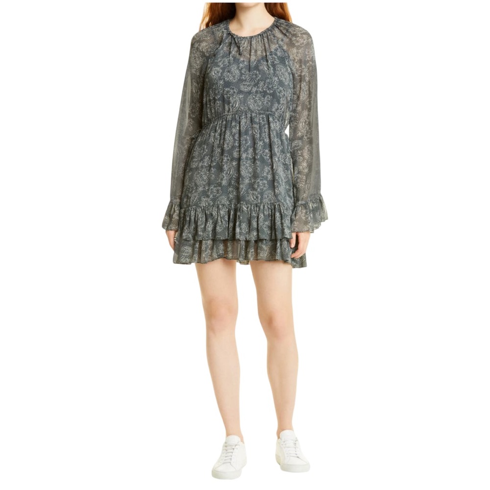 Likely Hanner Print Drawstring Waist Long Sleeve Dress in Charcoal (00)
